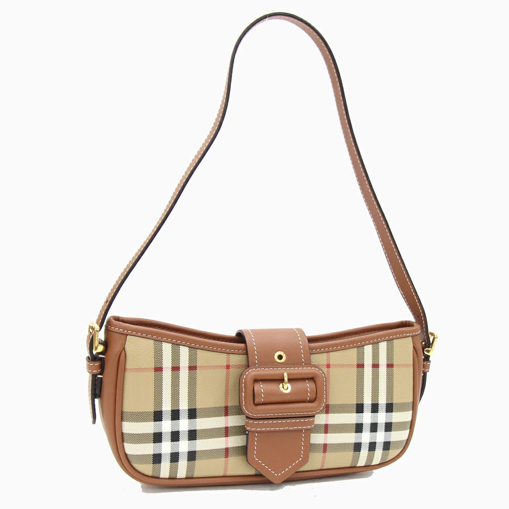 Burberry Hobo Bag Sling Beige Brown Leather Check Shoulder
